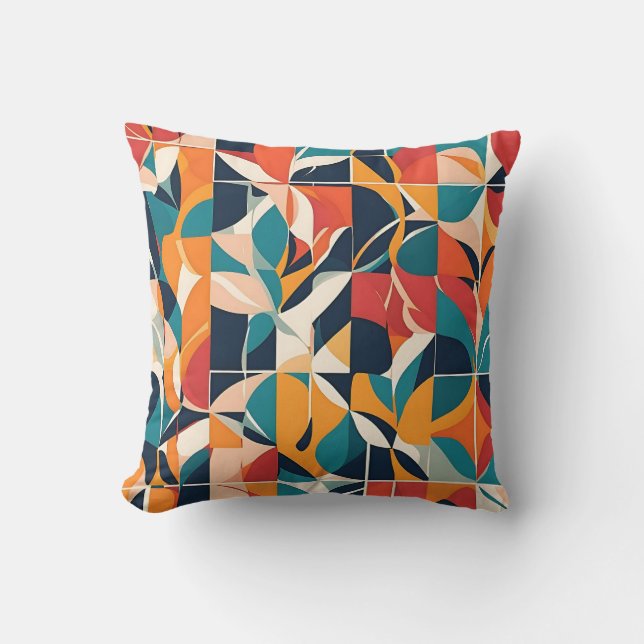 Bold Bauhaus Florals: Vibrant Geometric Design Cushion (Front)