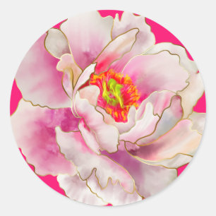Bold Beautiful Scarlet Peony Classic Round Sticker