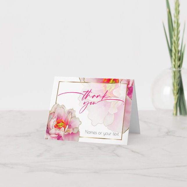 Bold Beautiful Scarlet Peony  Thank You Card (Front)