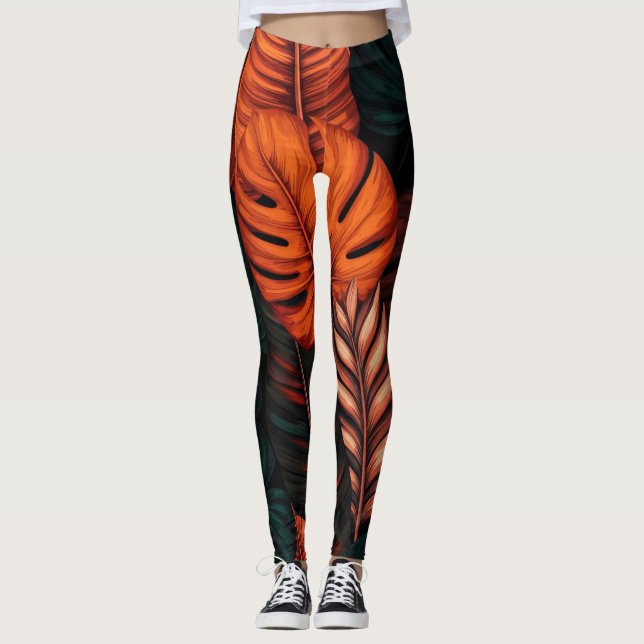 Bold & Beautiful: Tropical Leaf Print Leggings (Front)