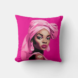 Bold Beauty in Pink Afrocentric Art Cushion