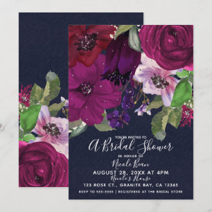 Bold Berry Fuchsia Floral Bouquet Bridal Shower Invitation