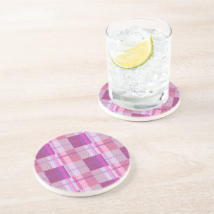Bold Berry Magenta Plaid Aesthetic Coaster