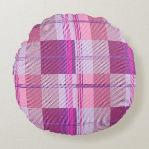 Bold Berry Magenta Plaid Aesthetic Round Cushion