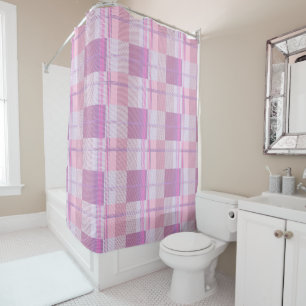 Bold Berry Magenta Plaid Aesthetic Shower Curtain