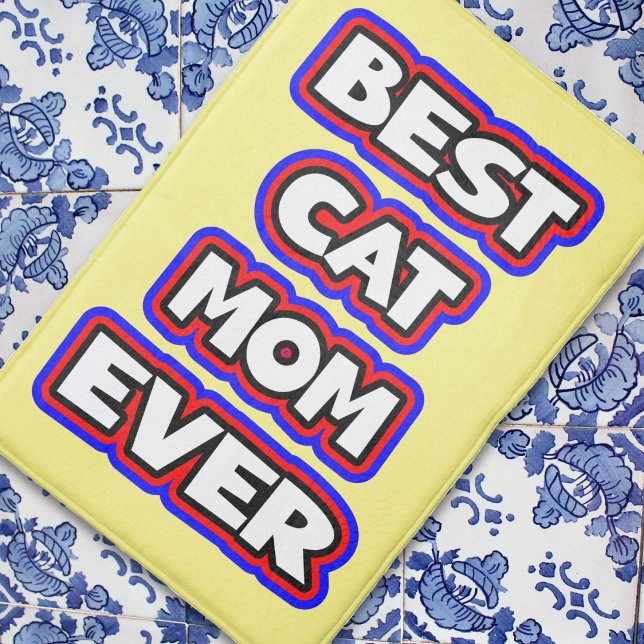 Bold Best Cat Mum Ever Fun Typography Bath Mat (Best Cat Mom Ever Bath Mat)
