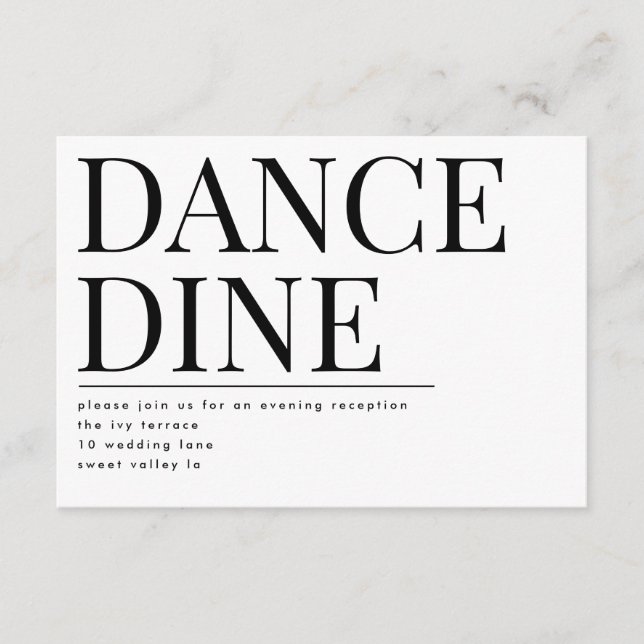 Bold Big Monogram DINE DANCE Reception Invite (Front)