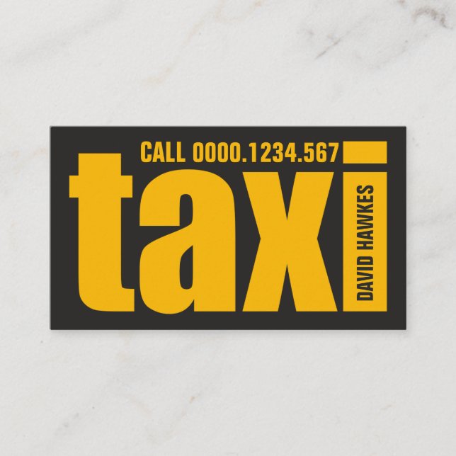 Bold Big TAXI Letters Striking Yellow Taxi Service Business Card (Front)
