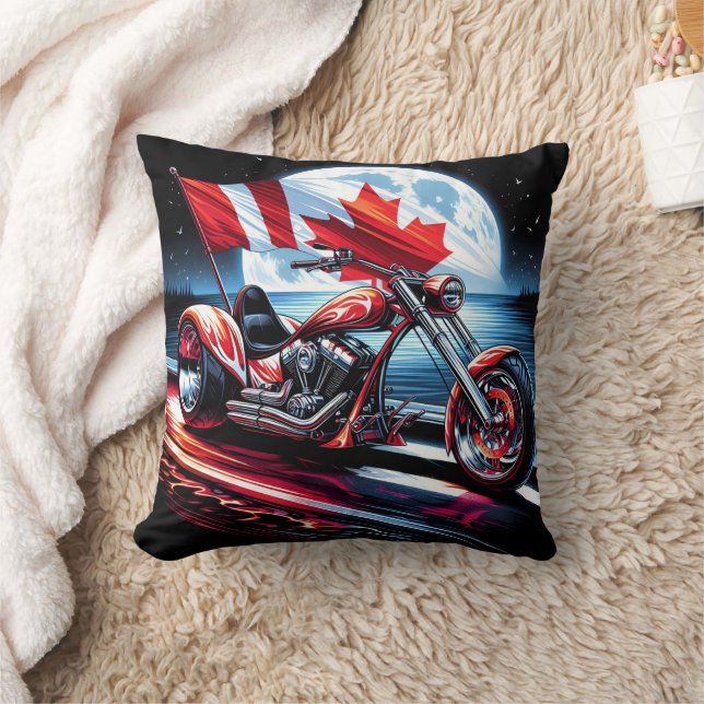 Bold bike with Canadian flag at moonlight Cushion (Blanket)