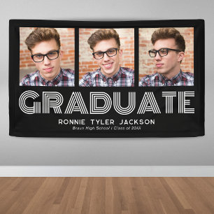 Bold Black 3 Graduate Photo Graduation Banner