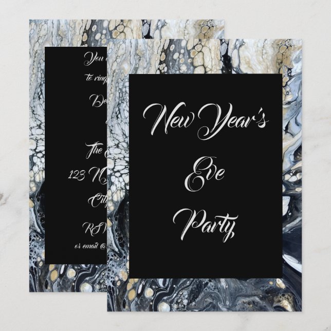Bold Black Abstract Invitation (Front/Back)