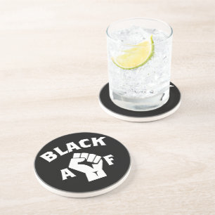 Bold Black AF Word Art Fist Coaster