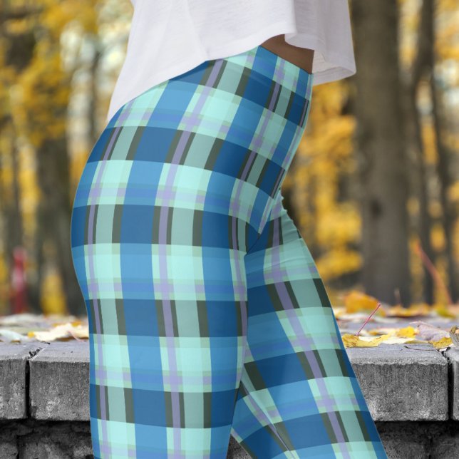 Bold Black and Blue Check Pattern Leggings (Bold Black and Blue Check Pattern Leggings)