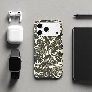 Bold Black and Cream Tropical Jungle Animals 