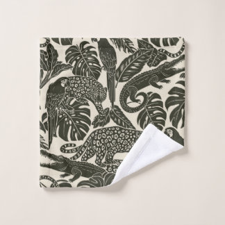 Bold Black and Cream Tropical Jungle Animals  Bath Towel Set
