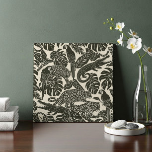 Bold Black and Cream Tropical Jungle Animals  Tile