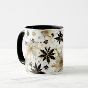 Bold Black and Gold Abstract Floral Mug
