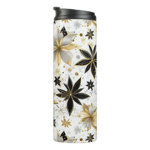 Bold Black and Gold Abstract Floral Thermal Tumbler