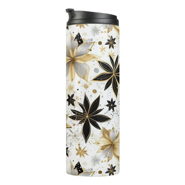 Bold Black and Gold Abstract Floral Thermal Tumbler (Rotated Right)