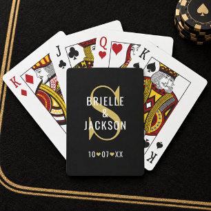 Bold Black and Gold Monogram Wedding Playing Cards