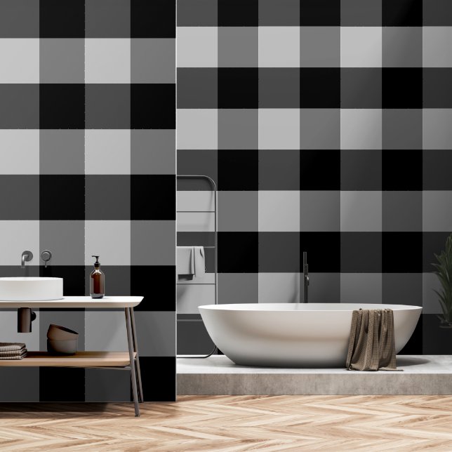 Bold Black And Grey Minimalist Pattern Wallpaper (Bathroom)