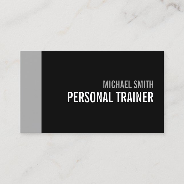 Bold Black and Grey Personal Trainer Business Card (Front)
