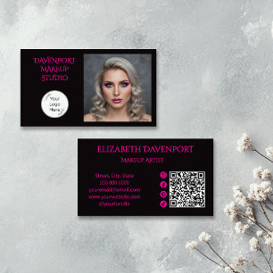 Bold Black and Hot Pink Social Icon QR Code Business Card