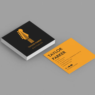 Bold Black and Orange Guitarist Musician Square Business Card