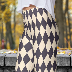 Bold Black and Papaya Harlequin Check Pattern Leggings