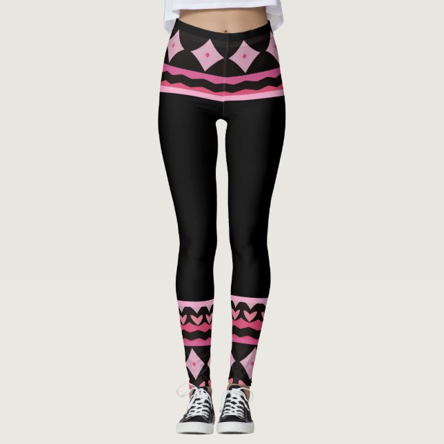 Bold Black and Pink Graphic Leggings (Front)