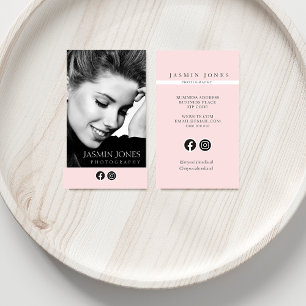 Bold Black and Pink Photo Social Media Business Card