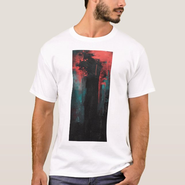 Bold Black and Red Abstract Art T-Shirt (Front)