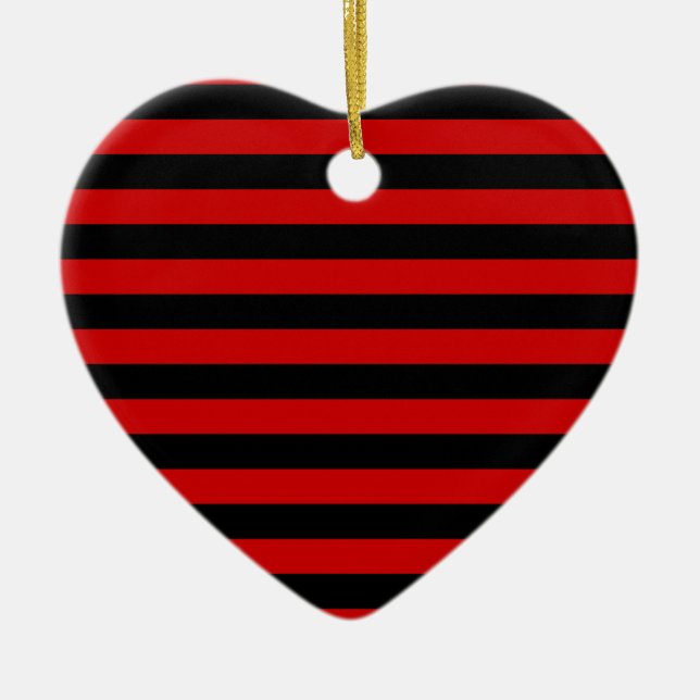 Bold Black and Red Stripes Pattern Ceramic Tree Decoration (Front)
