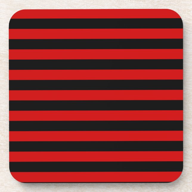 Bold Black and Red Stripes Pattern Coaster (Front)