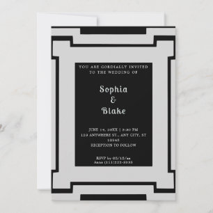 Bold Black and Silver Art Deco Wedding Invitation