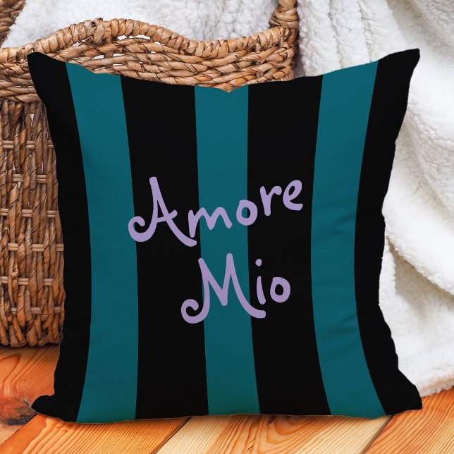 Bold Black and Teal Stripes | Amore Mio Cushion (Creator Uploaded)