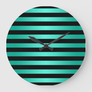 Bold Black and Teal Stripes Pattern Large Clock