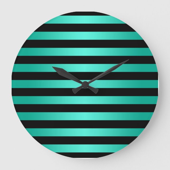 Bold Black and Teal Stripes Pattern Large Clock (Front)