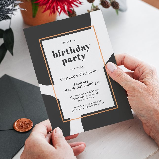 Bold Black and White Abstract Birthday Party Invitation (This stylish invitation is available as a paperless digital download!)