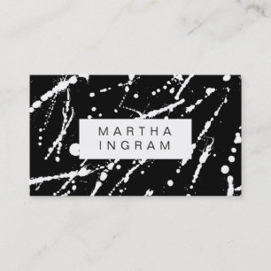 Bold black and white abstract splatter design business card