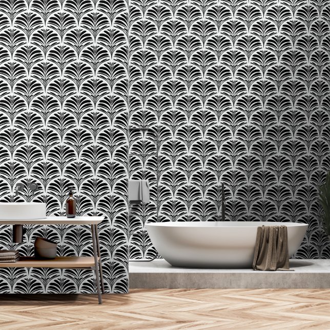 Bold Black and White Art Deco Geometric Design  Wallpaper (Bathroom)