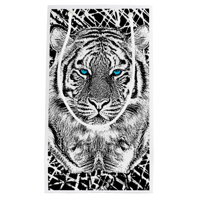 Bold Black And White Blue Eyes Tiger Small Gift Bag (Front)