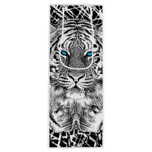 Bold Black And White Blue Eyes Tiger Wine Gift Bag