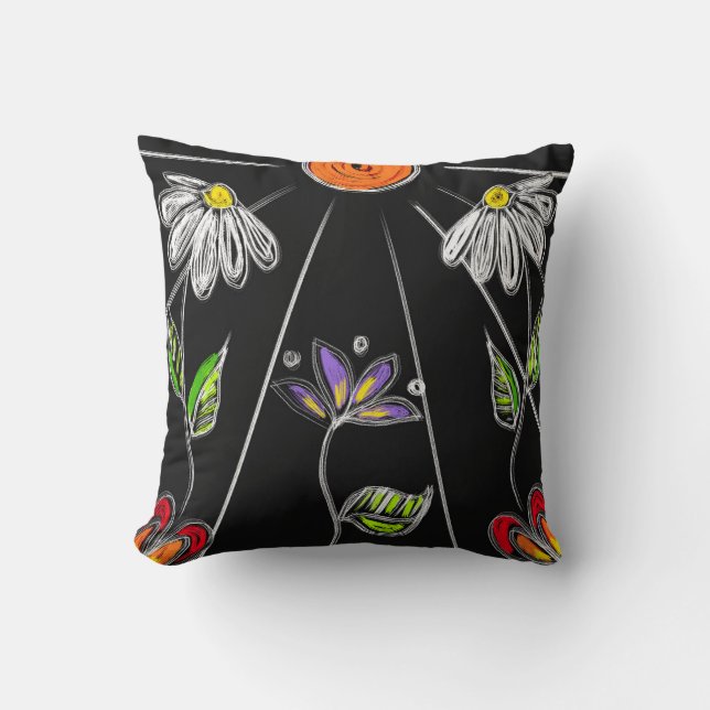 Bold black and white daisy with sun cushion (Front)