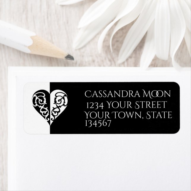 Bold Black and White Filigree Return Address Label (Insitu)