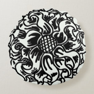 Bold Black and White Floral Art 16 x 16  Round Cushion