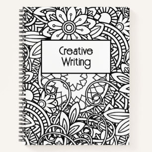 Bold Black and White Graphic Design Floral Notebook