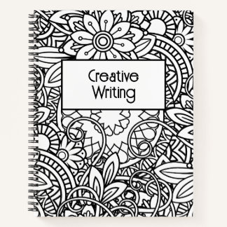 Bold Black and White Graphic Design Floral Notebook