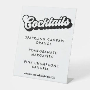 Bold Black and White Groovy Wedding Cocktails Pedestal Sign