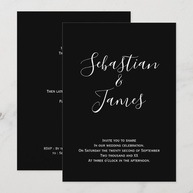 Bold Black and White Handwritten Wedding Invitation (Front/Back)